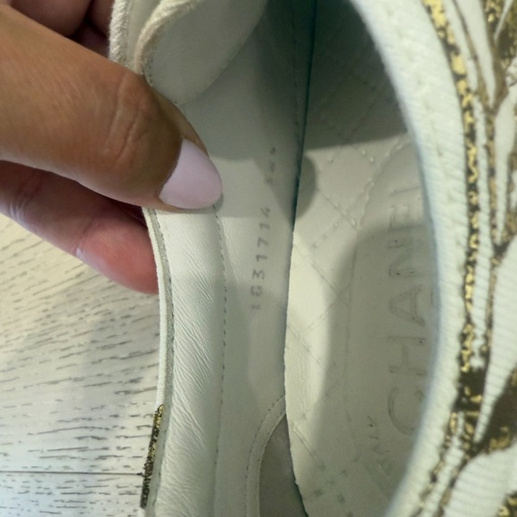 Channel  White Sneakers with Gold Detail - Picture 3 of 5
